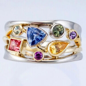 ▶Multi Color Stone 925 Silver Ring for Women, F032 (LIMITED EDITION!!)